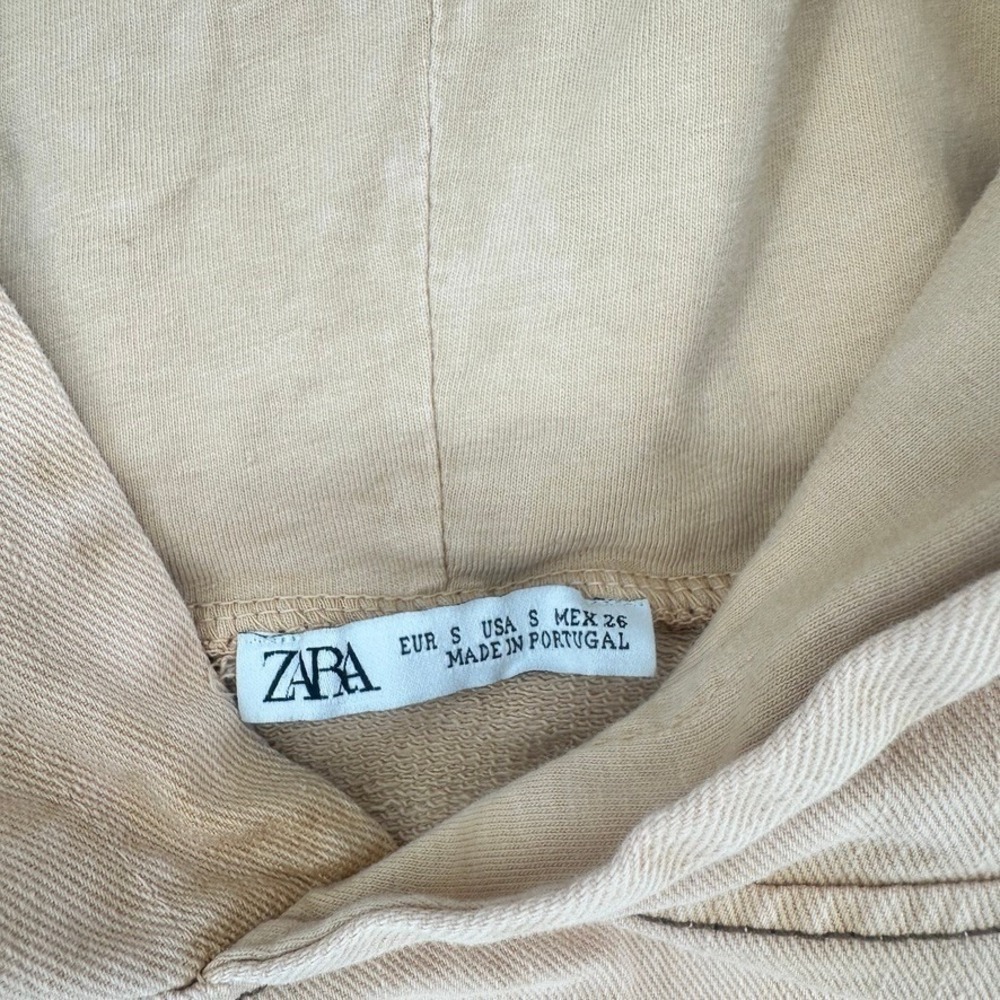 Zara Cropped‎ Hoodie Tan Beige Pullover Sweatshirt Size Small - Picture 4 of 15